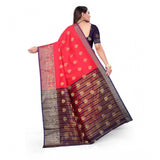 Red silk blend woven saree with unstitched blouse, vibrant pattern for traditional Indian wear