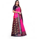 Pink silk blend woven saree with unstitched blouse, 5.5mtr length for traditional Indian wear
