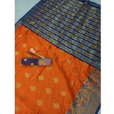 Orange silk blend woven saree with unstitched blouse, vibrant and elegant for traditional wear
