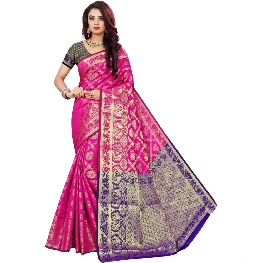 Pink jacquard woven saree with unstitched blouse (5.5mtr), traditional Indian clothing for women