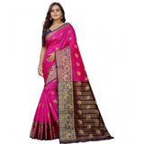 Pink-Beige silk blend woven saree with unstitched blouse, ideal for traditional Indian wear