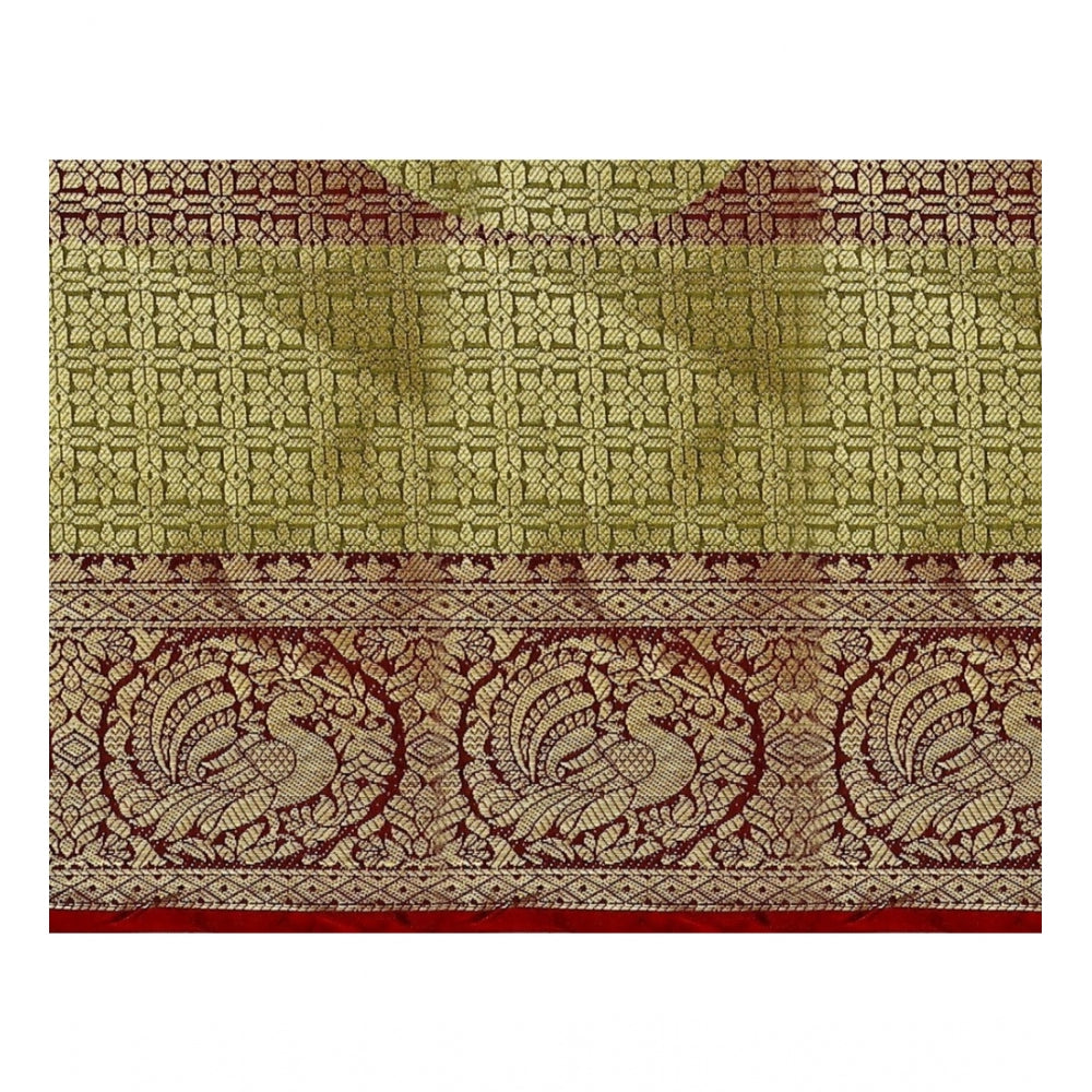Multicolor jacquard woven saree with unstitched blouse (5.5mtr), traditional Indian attire on display
