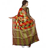 Multicolor jacquard woven saree with unstitched blouse, vibrant pattern for traditional Indian fashion