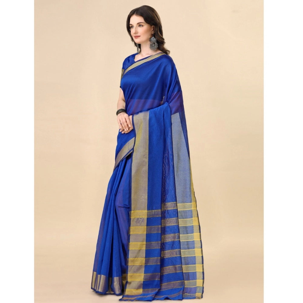 Multicolor striped cotton silk saree with unstitched blouse, 5.5 meters length