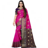 Blue-Pink silk blend woven saree with unstitched blouse, vibrant Indian fashion accessory for women
