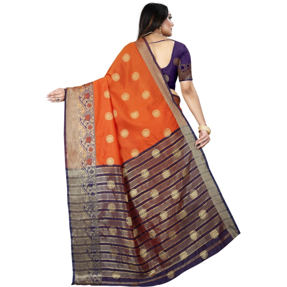 Blue-Orange silk blend woven saree with unstitched blouse, 5.5Mtr for women's traditional wear