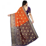 Blue-Orange silk blend woven saree with unstitched blouse, 5.5Mtr for women's traditional wear