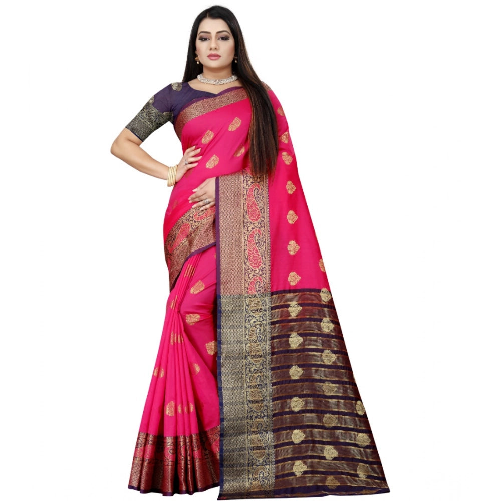 Purple-pink silk blend woven saree with unstitched blouse, 5.5mtr for traditional Indian wear
