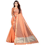 Women's Cotton Silk Checkered Saree With Unstitched Blouse 5.5Mtr (Orange)