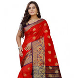 Purple-Red silk blend woven saree with unstitched blouse (5.5Mtr) - elegant Indian women's fashion accessory