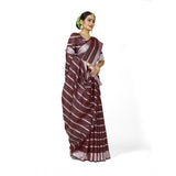 Women's Cotton Silk Striped Saree With Unstitched Blouse 5.5Mtr (Maroon)