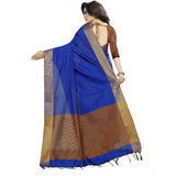 Women's Cotton Silk Self Design Saree With Unstitched Blouse 5.5Mtr (Blue)