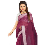 Women's Cotton Silk Self Design Saree With Unstitched Blouse 5.5Mtr (Purple)