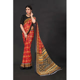 Red georgette floral print saree with unstitched blouse, 5.5mtr length