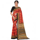 Red georgette floral print saree with unstitched blouse, vibrant flowers on flowing fabric