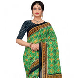 Light green Georgette floral print saree with unstitched blouse, delicate floral patterns on a feminine background