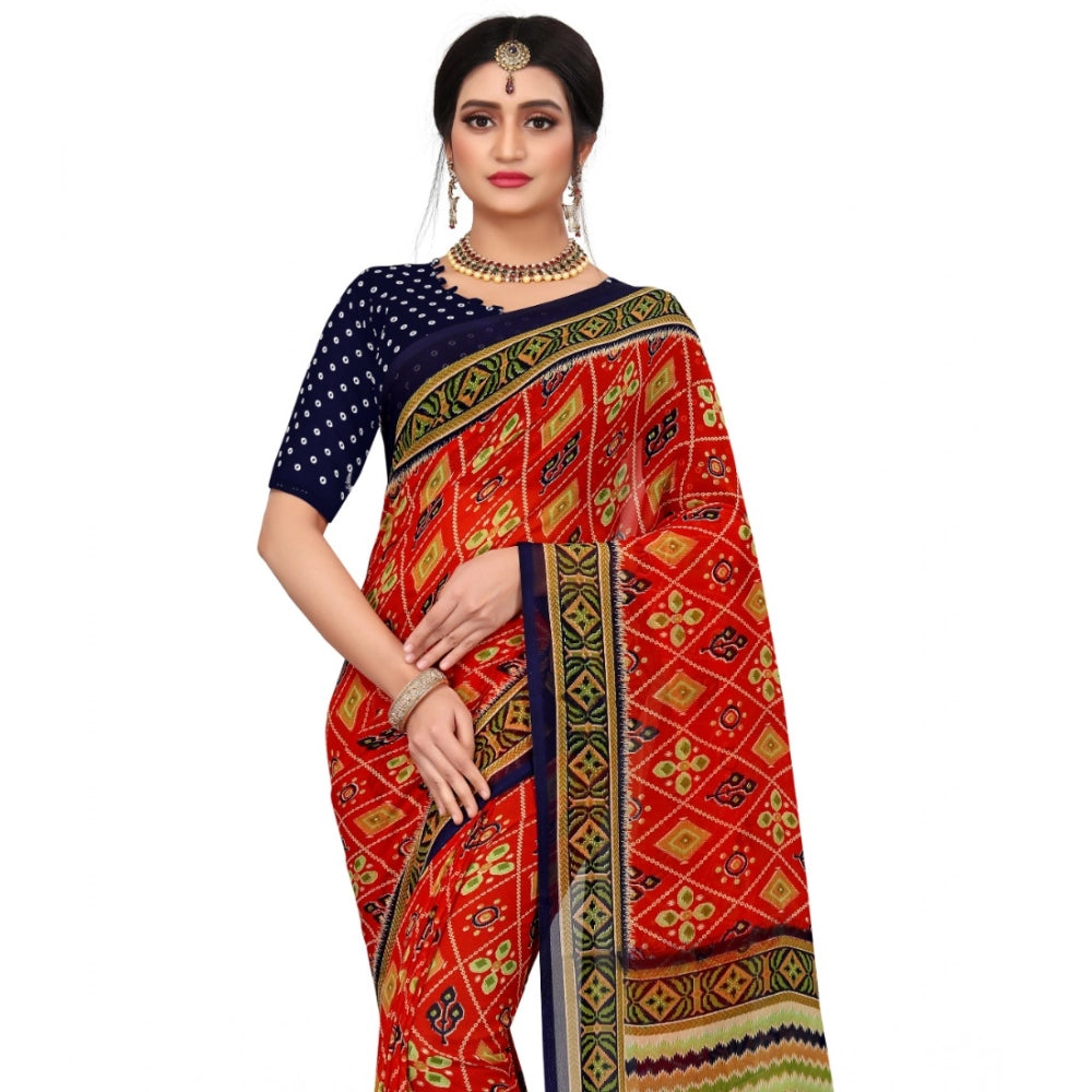 Multicolor Georgette floral print saree with unstitched blouse (5.5mtr), women's traditional wear on mannequin
