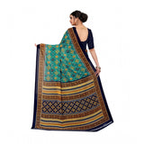 Dark green georgette floral print saree with unstitched blouse, vibrant blooms on Indian traditional wear