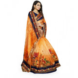 Blue-Orange georgette floral print saree with unstitched blouse (5.5mtr)