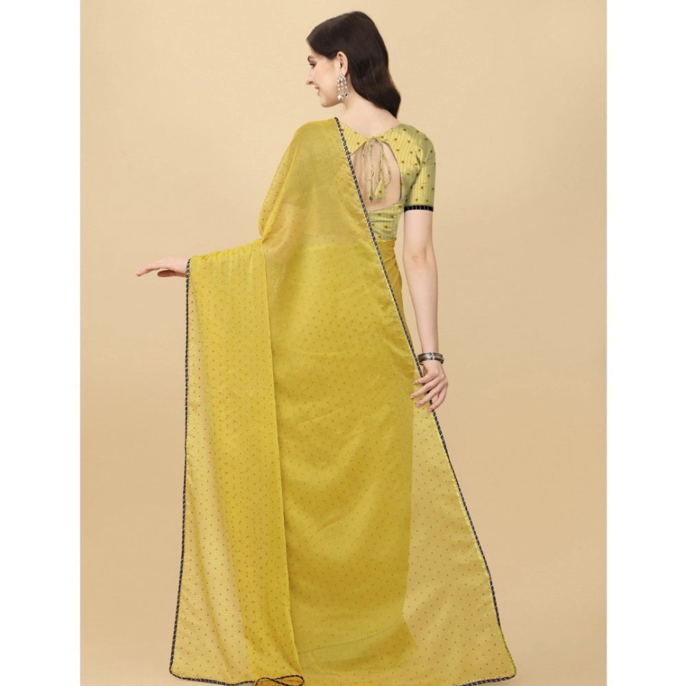 Mustard silk blend embellished saree with unstitched blouse, intricate patterns for traditional Indian wear