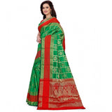 Green jacquard woven saree with unstitched blouse, vibrant and intricate design for traditional Indian wear