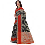 Red-black jacquard woven saree with unstitched blouse (5.5mtr), traditional Indian women's fashion accessory