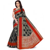 Red-Black jacquard woven saree with unstitched blouse (5.5mtr) - vibrant Indian fashion for women