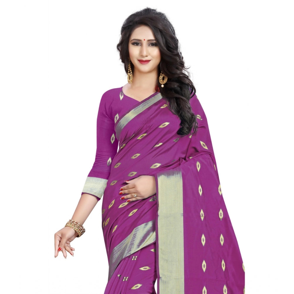 Pink silk blend woven saree with unstitched blouse, 5.5mtr length for traditional Indian wear