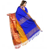 Blue jacquard woven saree with unstitched blouse, 5.5mtr length