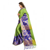 Green jacquard woven saree with unstitched blouse, intricate pattern on a 5.5mtr length