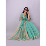 Women's Silk Blend Woven Saree With Unstitched Blouse 5.5Mtr (Dark Green)