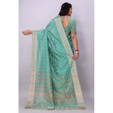 Women's Silk Blend Woven Saree With Unstitched Blouse 5.5Mtr (Dark Green)
