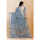 Women's Silk Blend Woven Saree With Unstitched Blouse 5.5Mtr (Grey)