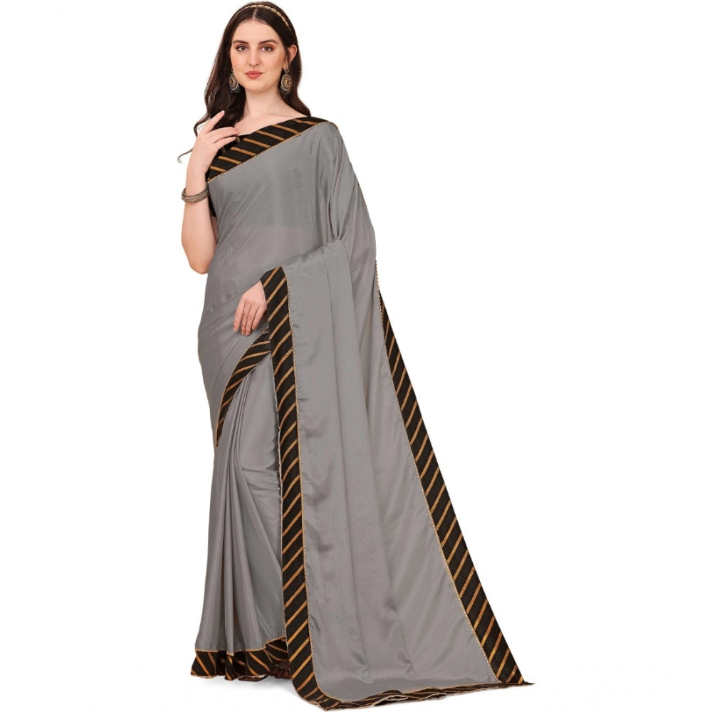 Silver chiffon self-design saree with unstitched blouse, elegant women's fashion accessory