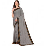 Silver chiffon self-design saree with unstitched blouse, elegant women's fashion accessory