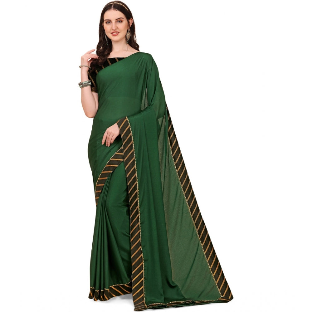 Green chiffon self-design saree with unstitched blouse, perfect for customizing your traditional wear