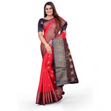 Red silk blend woven saree with unstitched blouse (5.5mtr), luxurious traditional Indian women's wear