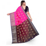 Pink silk blend woven saree with unstitched blouse, vibrant pink hues on 5.5mtr length