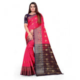 Multicolor silk blend woven saree with unstitched blouse, vibrant traditional Indian attire for women