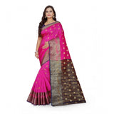 Pink jacquard woven saree with unstitched blouse (5.5mtr) - vibrant, traditional Indian wear