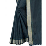 Women's Cotton Blend Solid/Plain Saree With Unstitched Blouse 5.5Mtr (Dark Green)