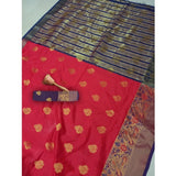 Red silk blend woven saree with unstitched blouse (5.5mtr) - vibrant, luxury Indian fashion accessory