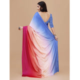 Women's Crepe Digital Print Saree With Unstitched Blouse 5.5Mtr (Red)