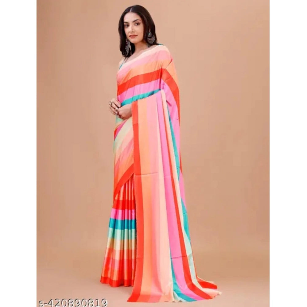 Multicolor crepe digital print saree with unstitched blouse, vibrant Indian women's fashion piece
