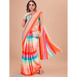 Multicolor crepe digital print saree with unstitched blouse, vibrant Indian fashion accessory on display