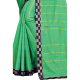 Women's Cotton Silk Checkered Saree With Unstitched Blouse 5.5Mtr (Green)