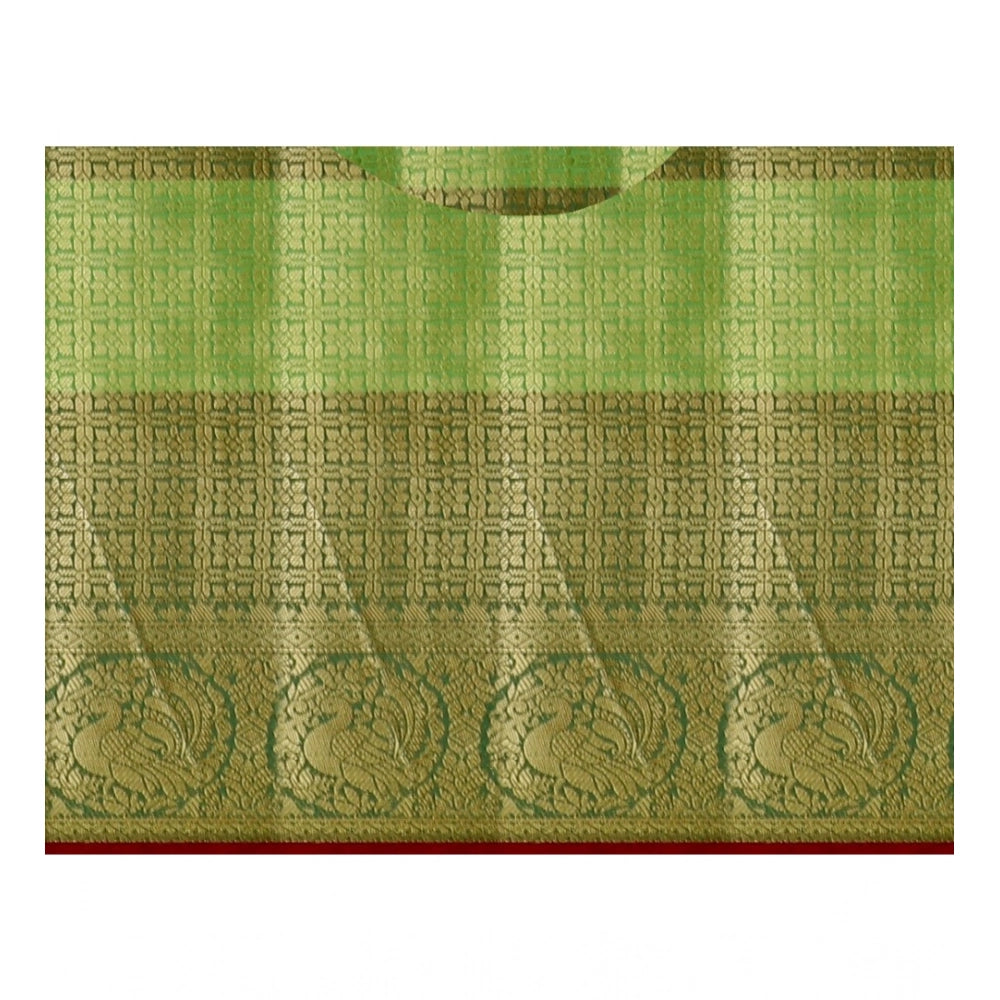 Green jacquard woven saree with unstitched blouse, 5.5mtr length for traditional Indian wear