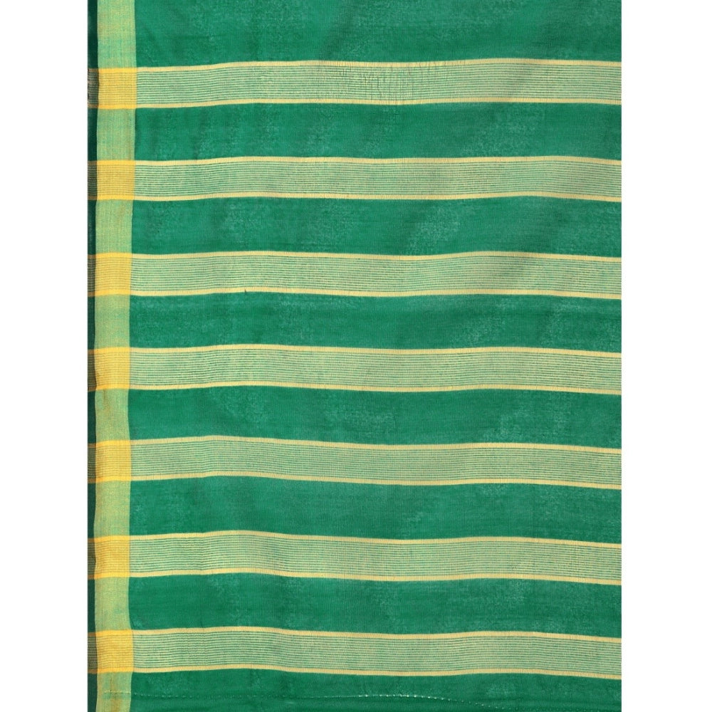 Light green cotton silk striped saree with unstitched blouse, 5.5mtr for traditional Indian wear