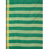 Light green cotton silk striped saree with unstitched blouse, 5.5mtr for traditional Indian wear