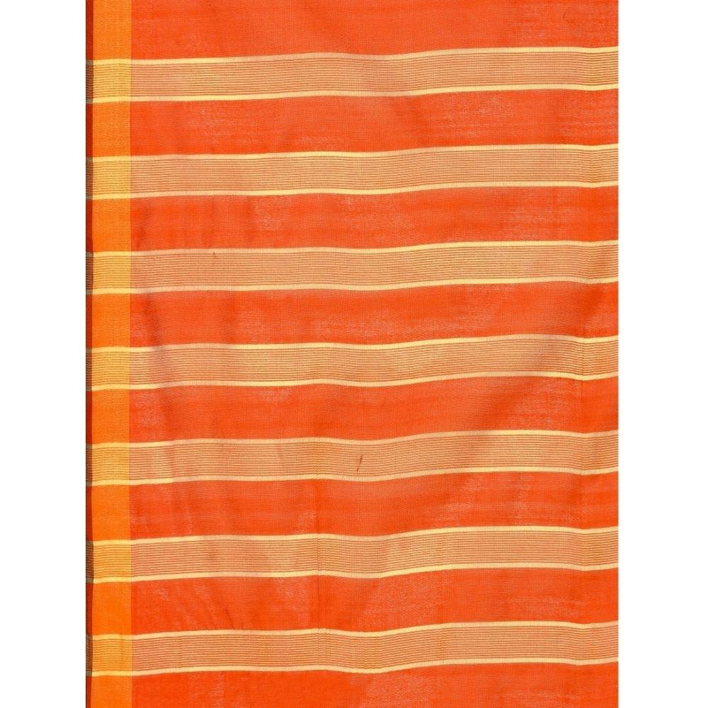 Orange striped cotton silk saree with unstitched blouse (5.5mtr), women's traditional Indian wear